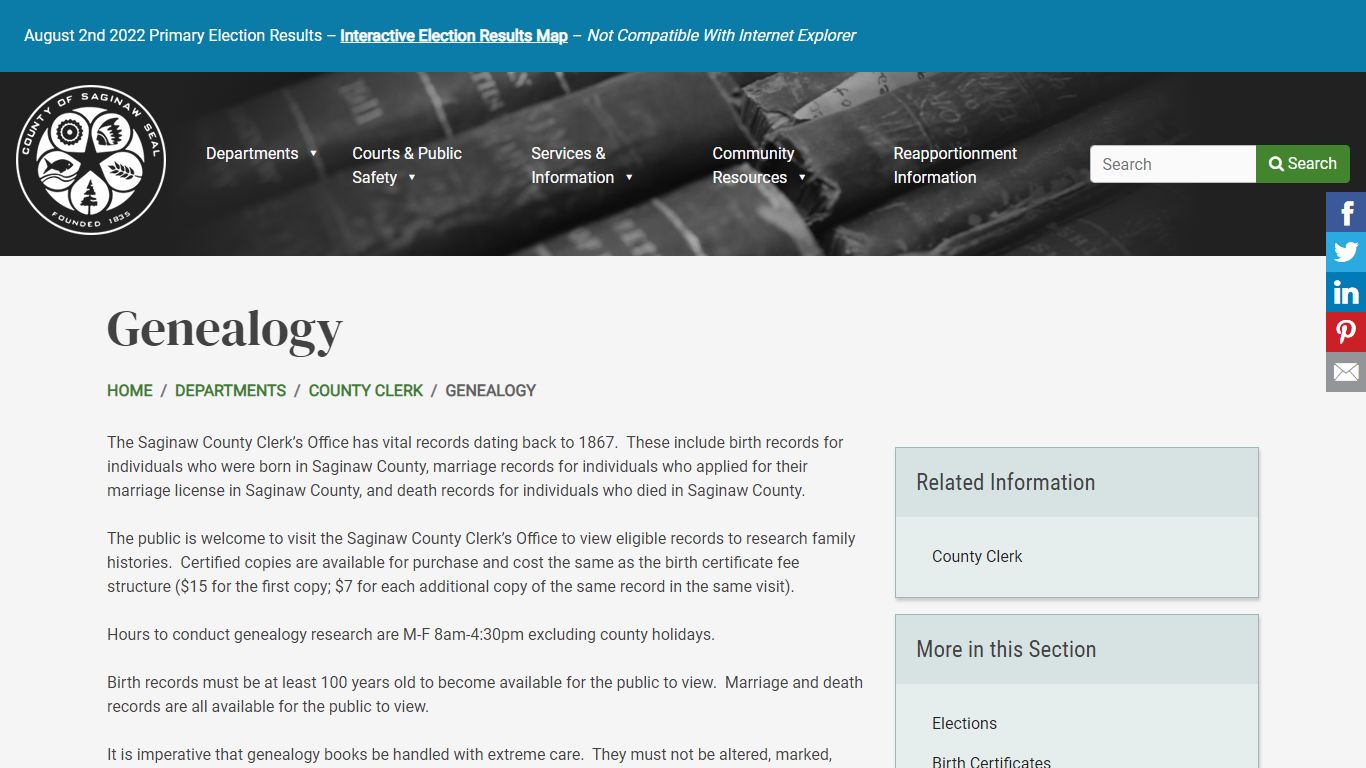 Genealogy | County of Saginaw, MI